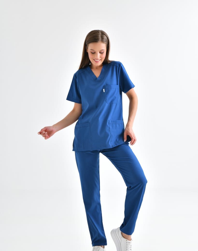 Royal blue scrub set, coordinated colour
