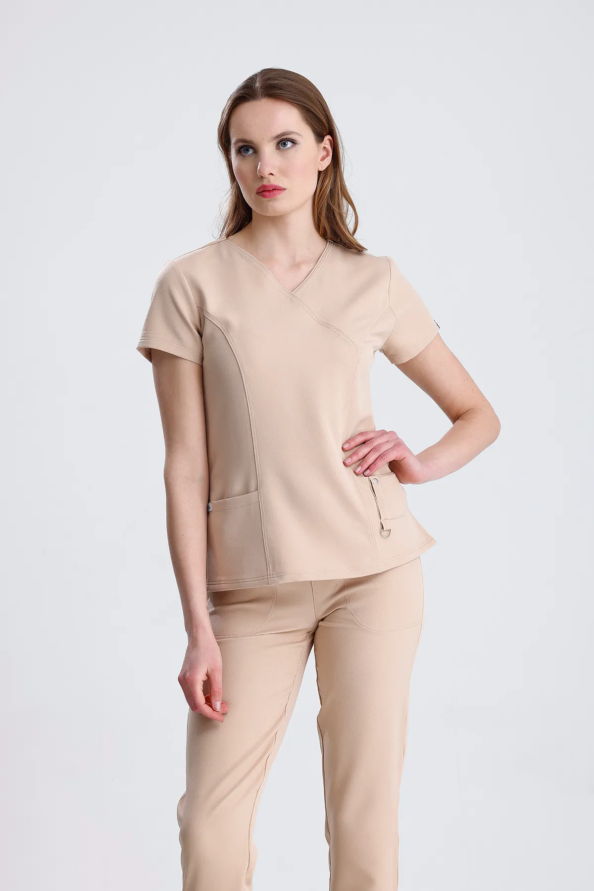 Ensemble casaque à zip asymétrique — beige — MD-2416-BEI2