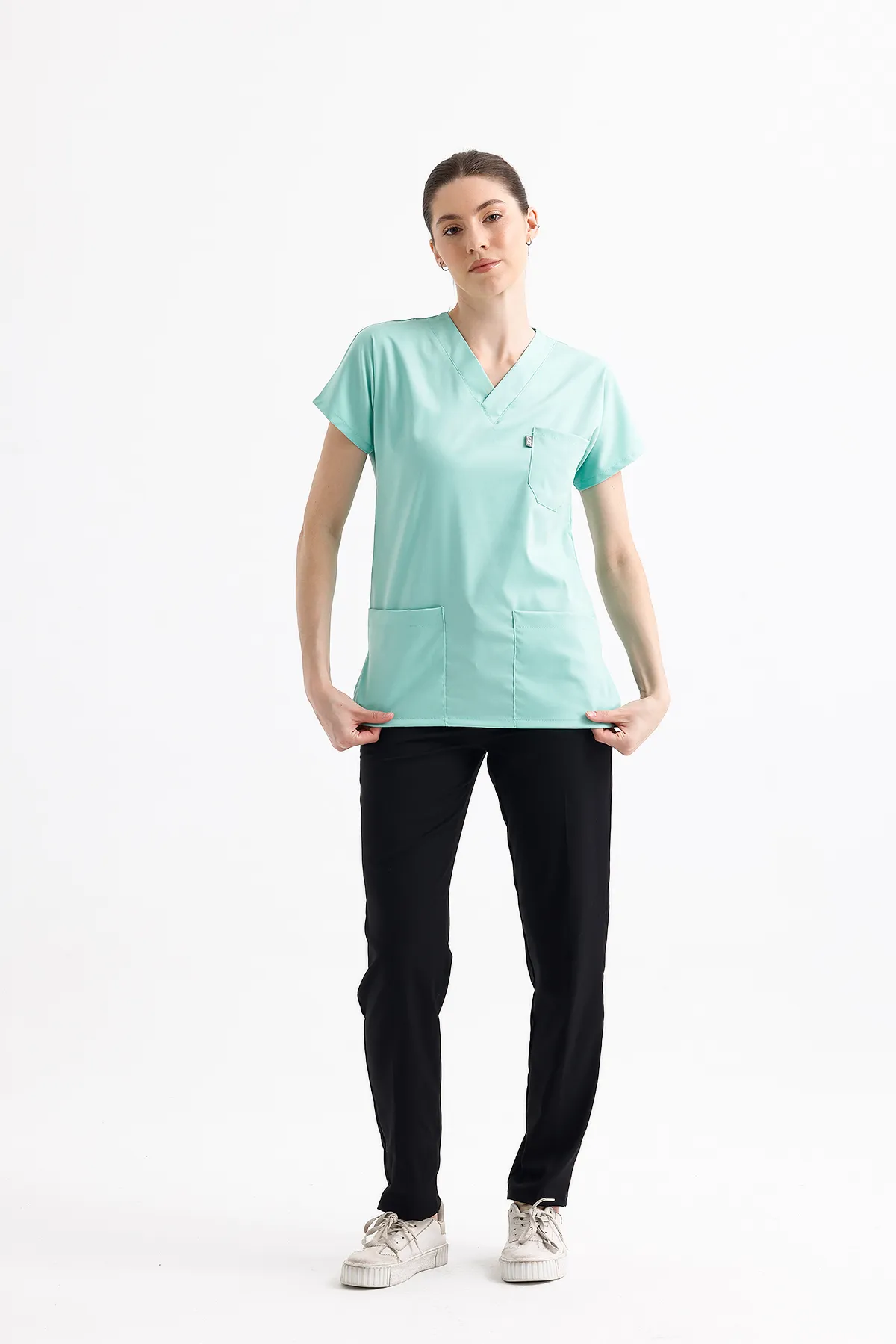 Ensemble casaque color-block — menthe & noir — MD-2417-MNB2