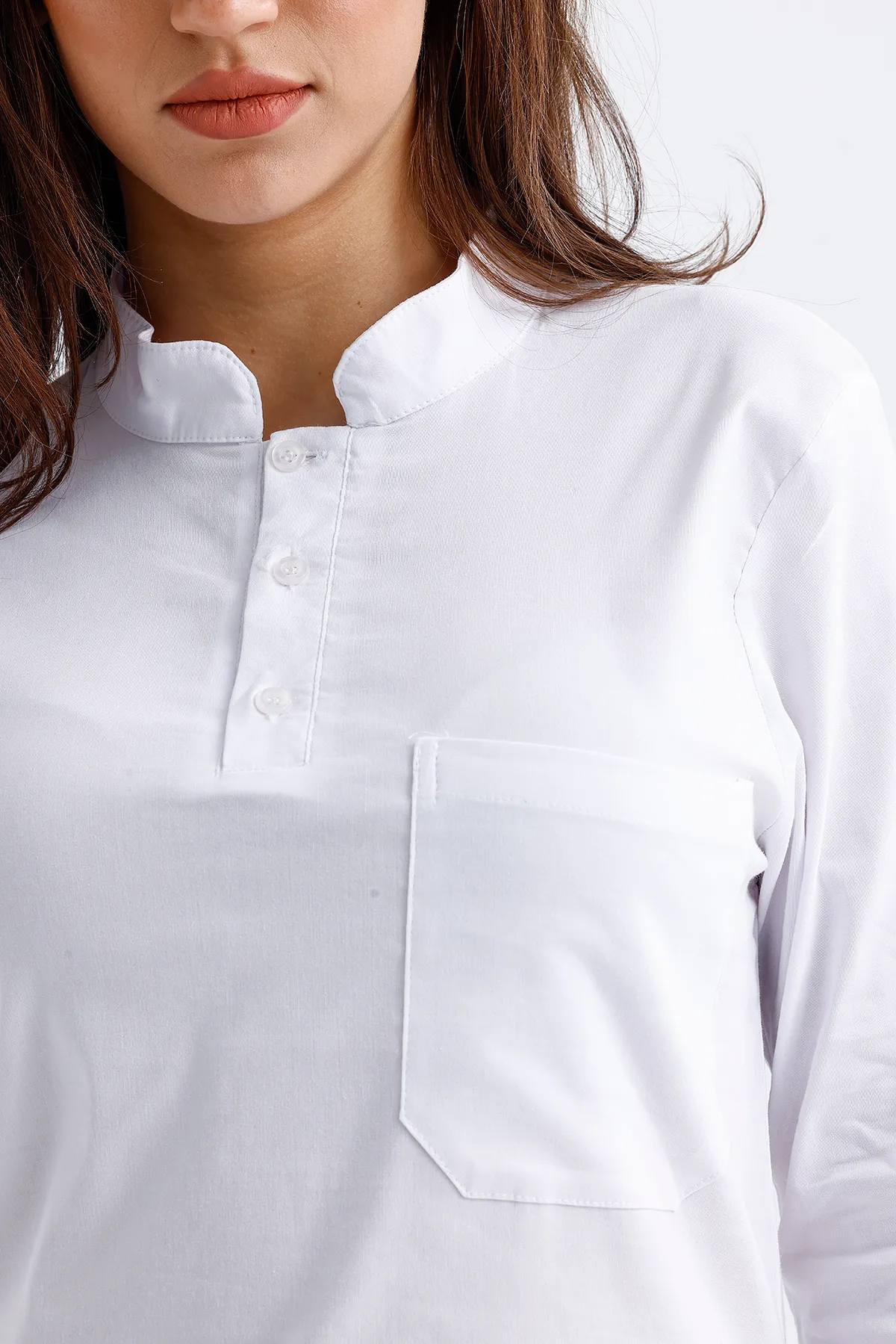 White Mandarin-Collar Tunic Set — White — model MD-2196-WHT2, view 1