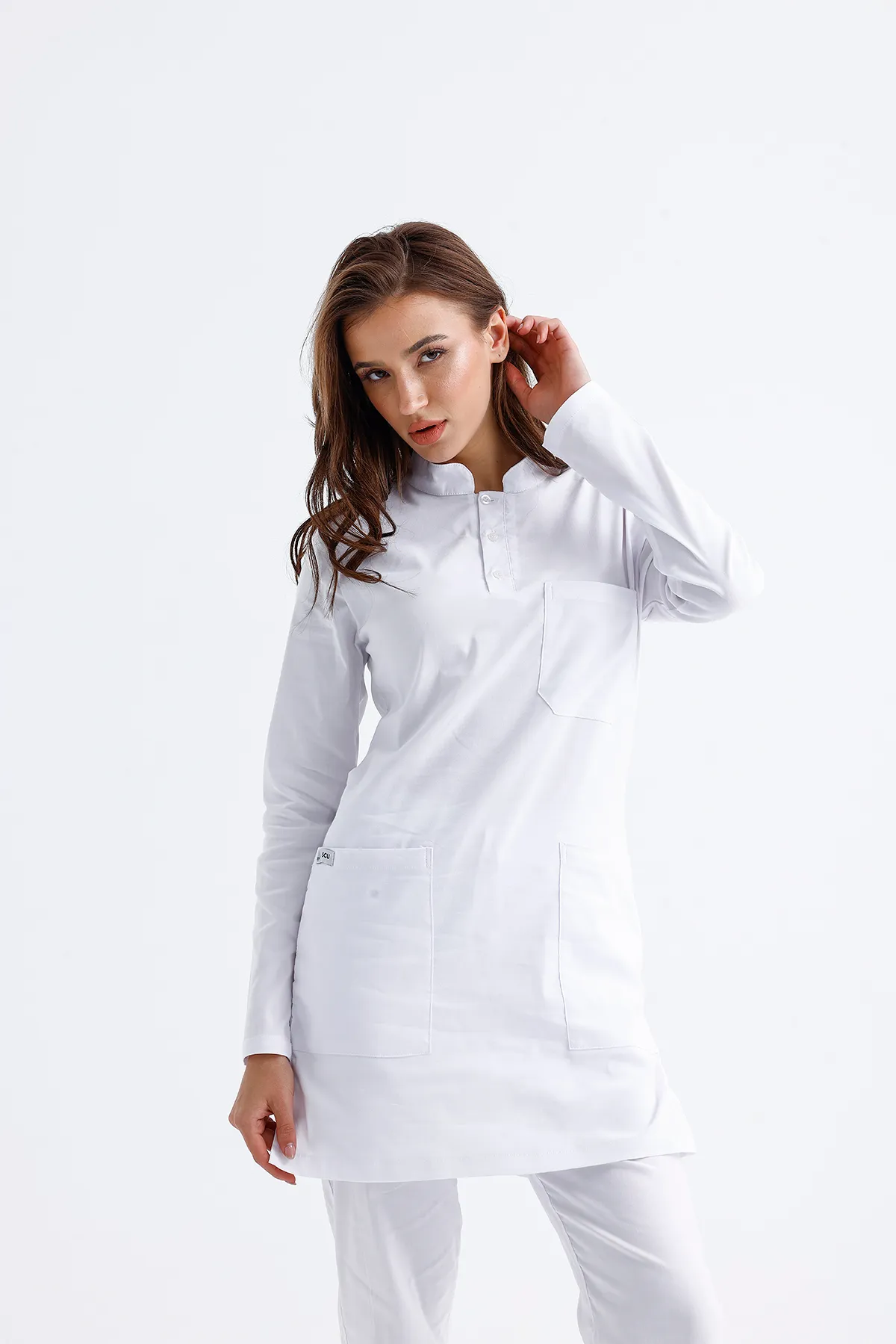 Tuniek-set met opstaande kraag — wit — MD-2196-WHT2