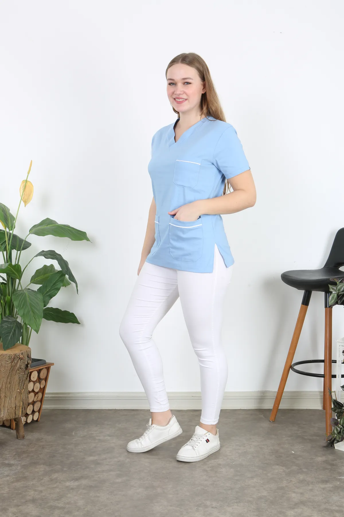 Light Blue Medical Tunic Set — Light Blue — model MD-2195-LBL, view 1