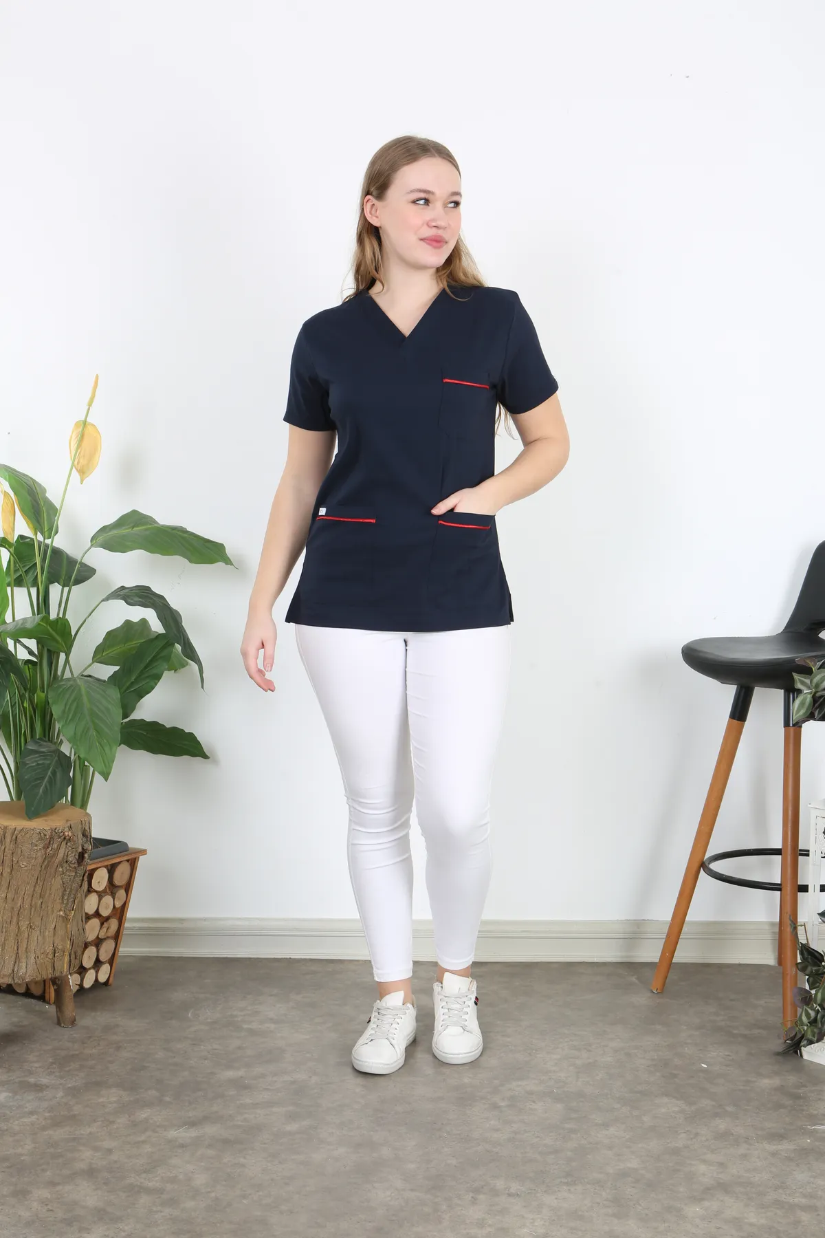 Navy / Red Trim Medical Tunic Set — Navy / Red Trim — model MD-2195-NRT, view 1