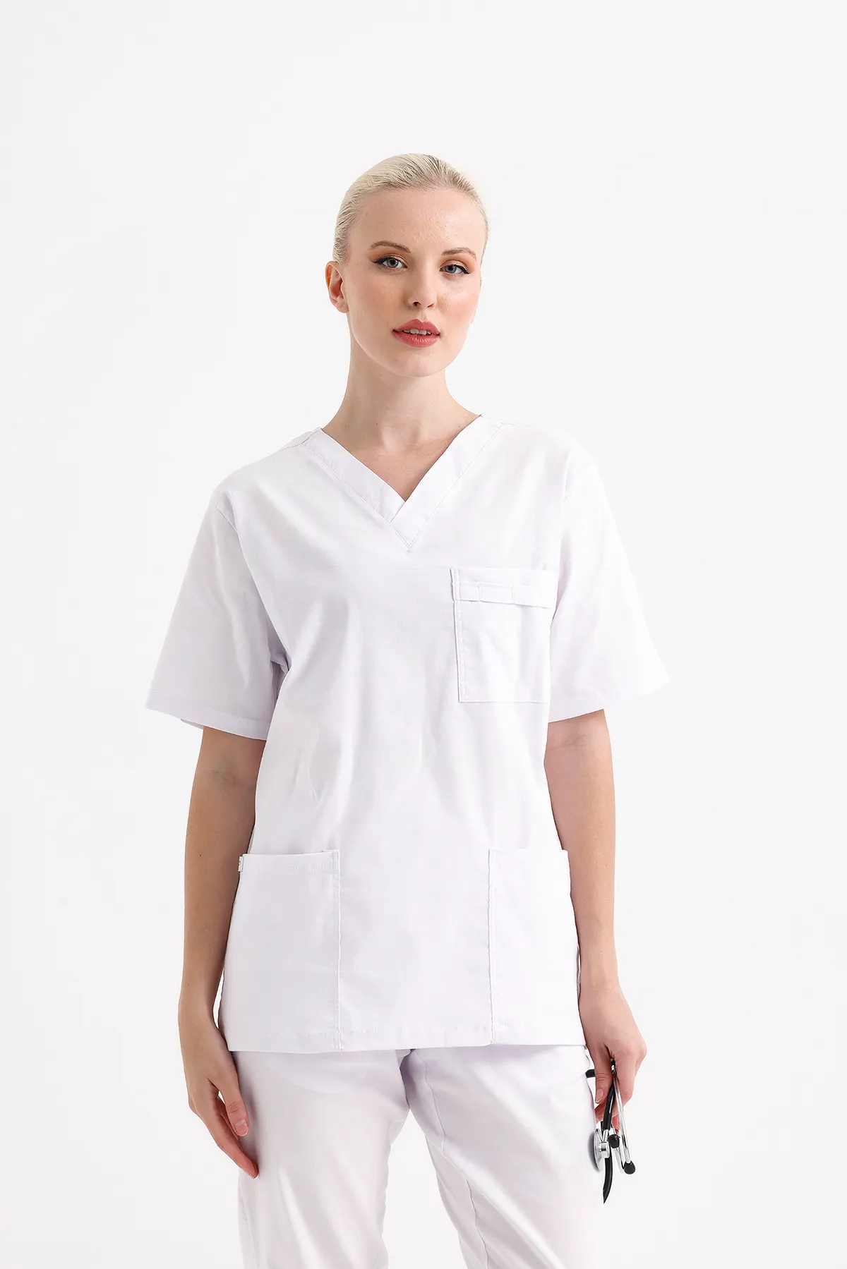 White Scrub Top — White — model MD-2230-WHT, view 1