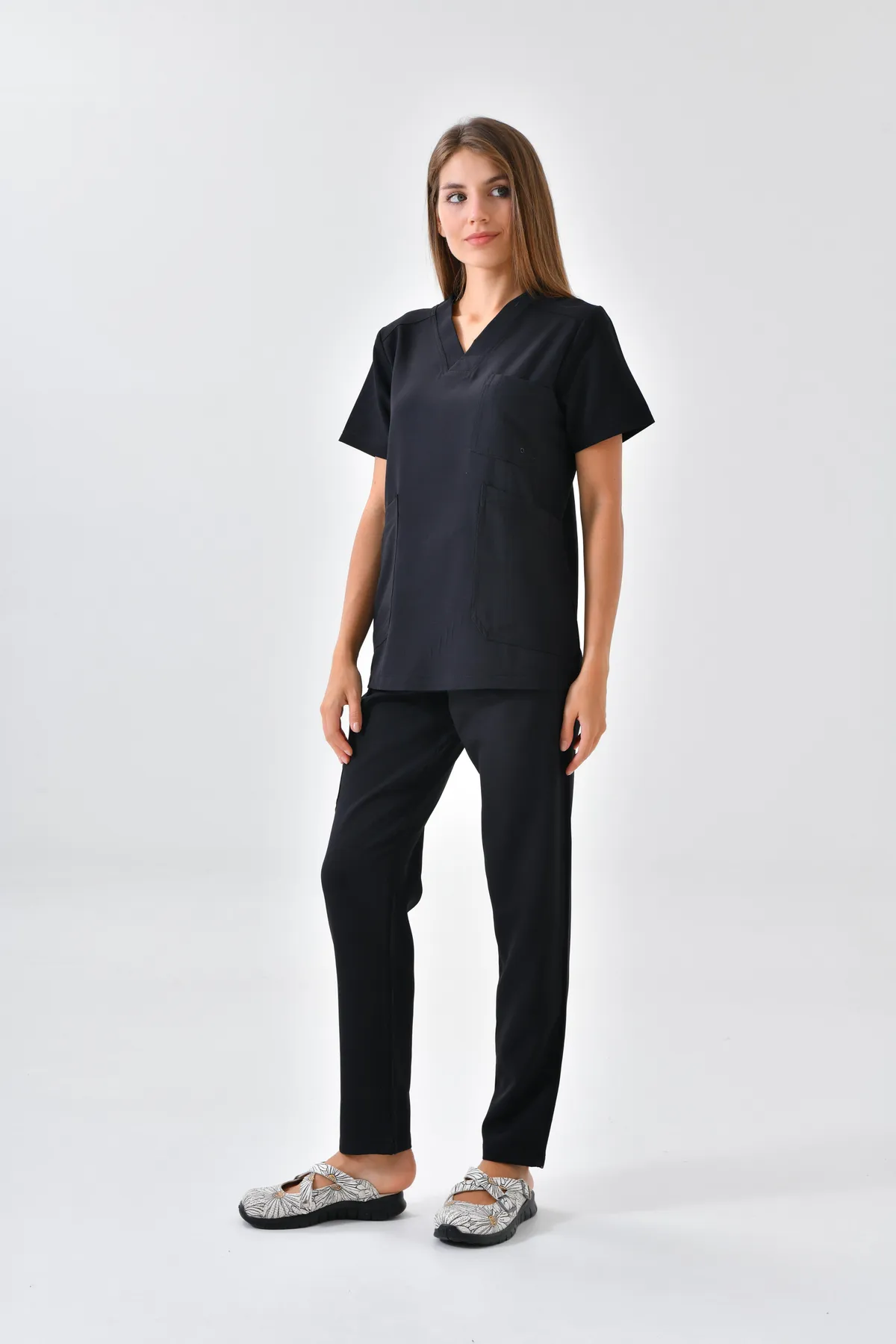 Black V-Neck Scrub Set — Black — model MD-2204-BLK3, view 1