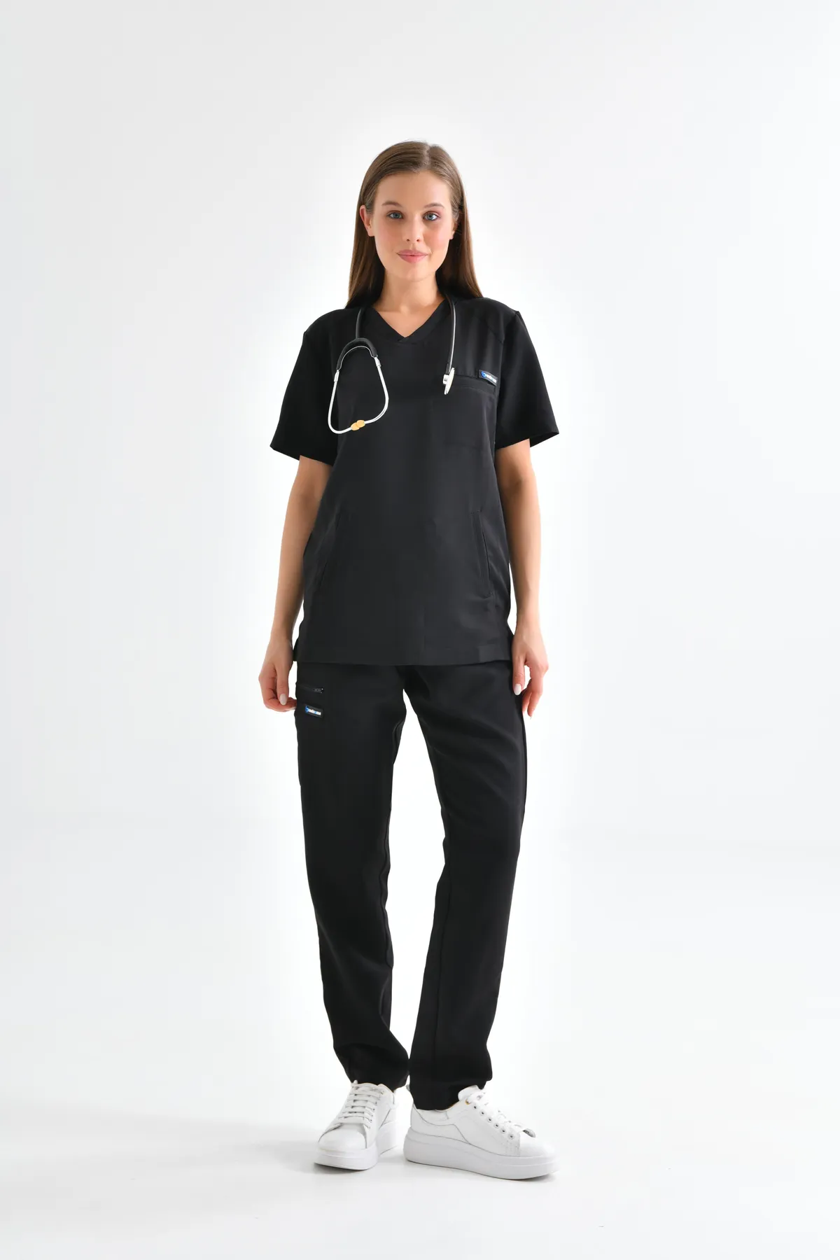Black V-Neck Scrub Set — Black — model MD-2204-BLK7, view 1