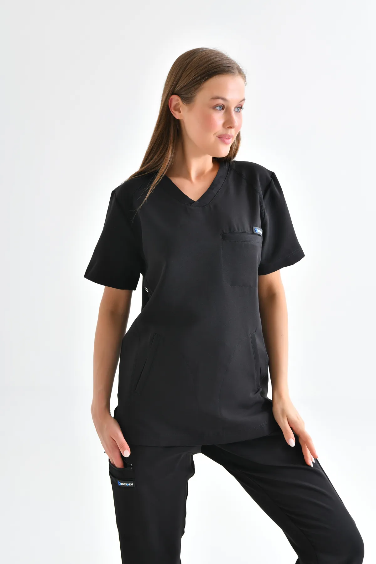Black V-Neck Scrub Set — Black — model MD-2204-BLK8, view 1