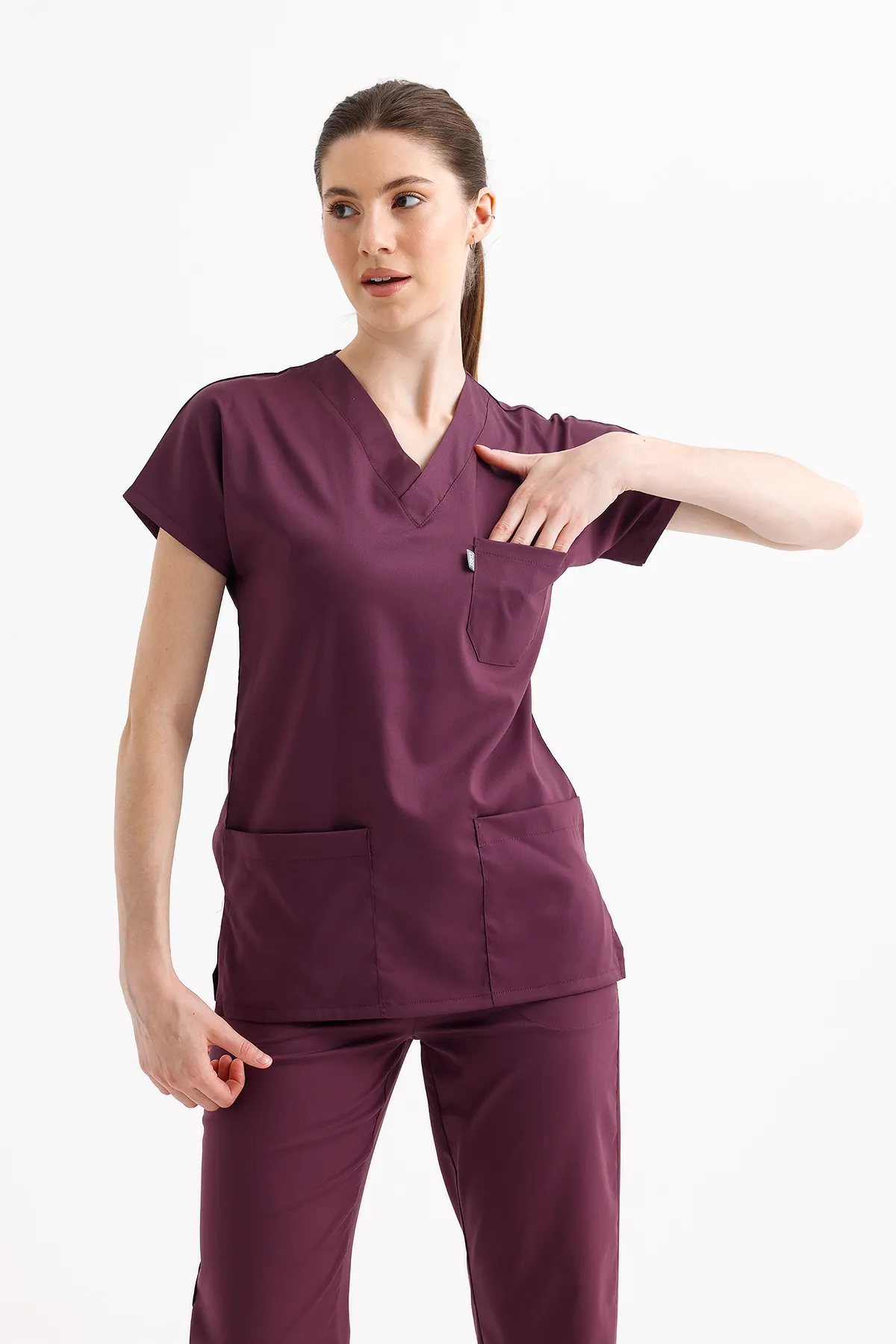Burgundy V-Neck Scrub Set — Burgundy — model MD-2204-BRG2, view 1
