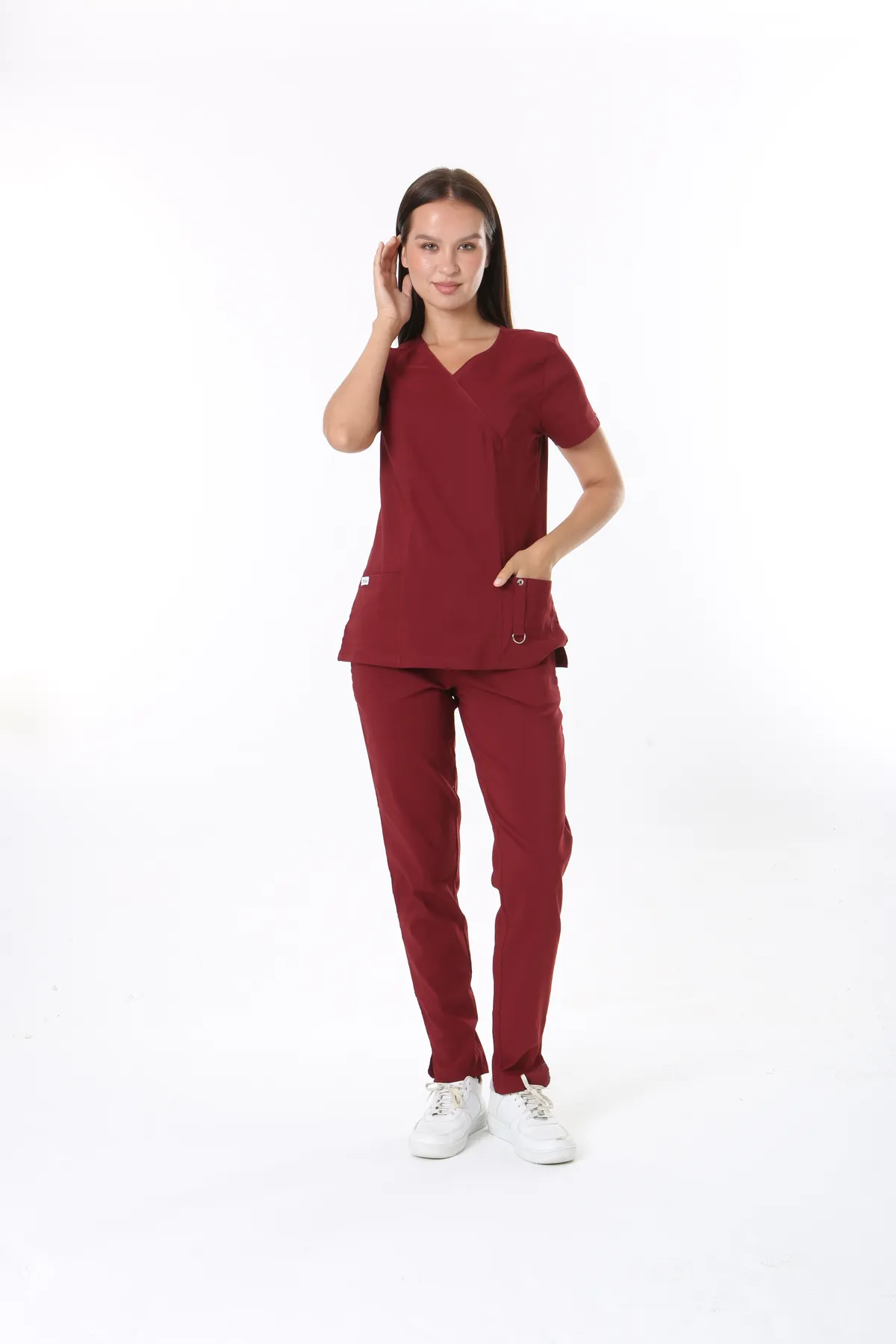 Burgundy V-Neck Scrub Set — Burgundy — model MD-2204-BRG4, view 1