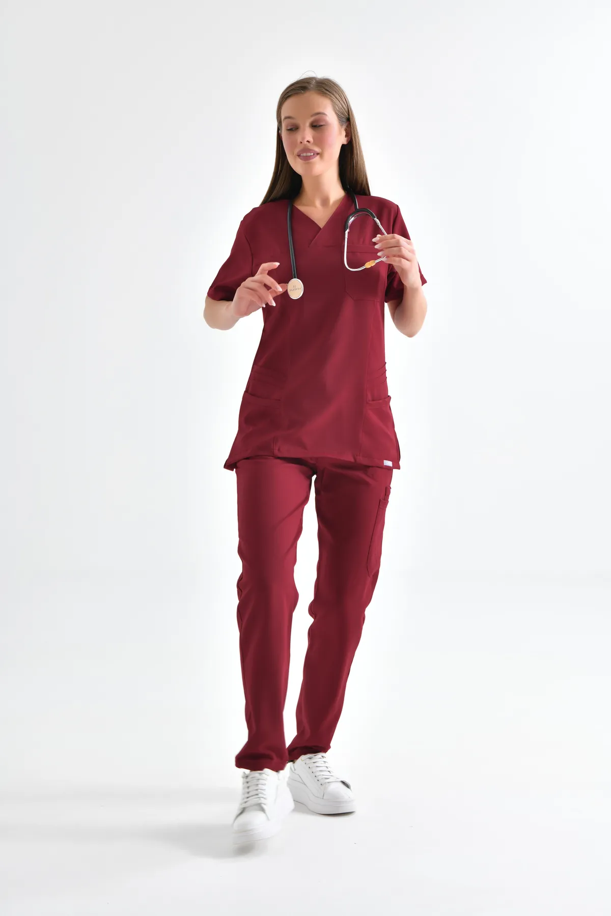 Burgundy V-Neck Scrub Set — Burgundy — model MD-2204-BRG, view 1