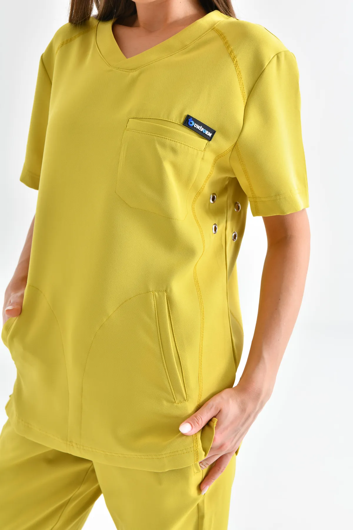 Chartreuse V-Neck Scrub Set — Chartreuse — model MD-2204-CHT2, view 1