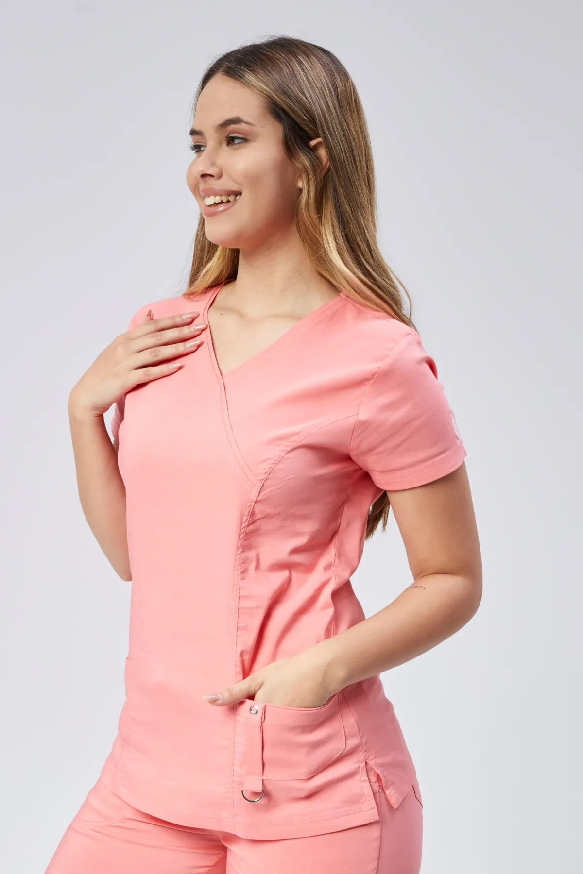 Coral V-Neck Scrub Set — Coral — model MD-2204-COR2, view 1