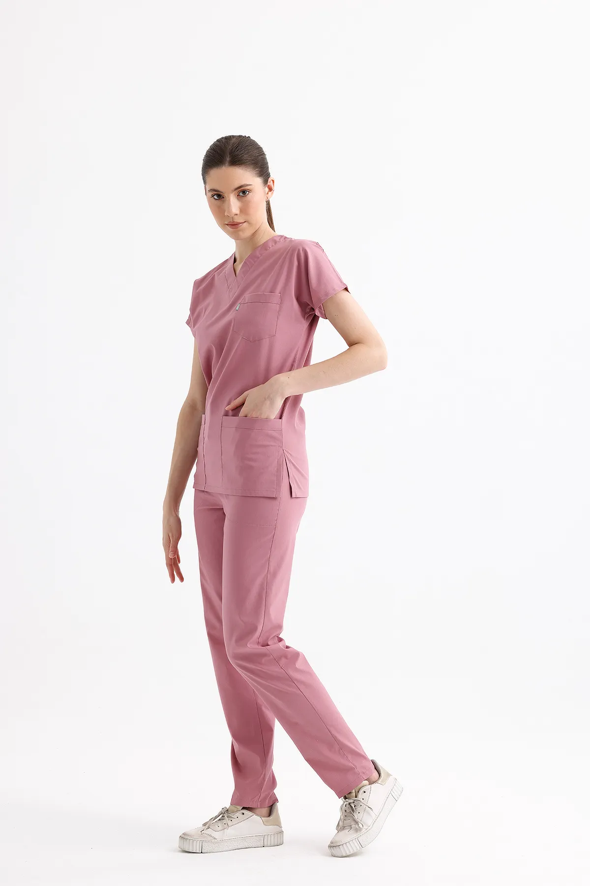 Dusty Rose V-Neck Scrub Set — Dusty Rose — model MD-2204-ROS2, view 1