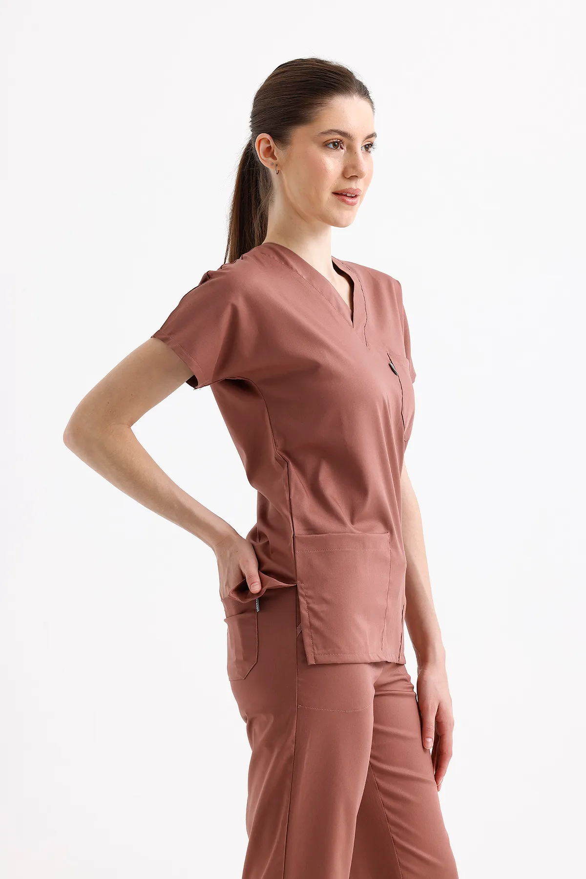 oudroze Scrubset met V-hals — oudroze — model MD-2204-ROS4, view 1