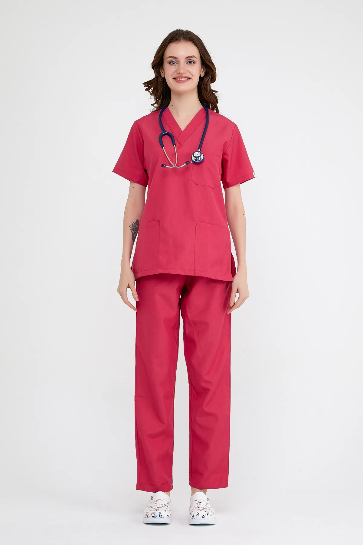 Fuchsia V-Neck Scrub Set — Fuchsia — model MD-2204-FUC2, view 1