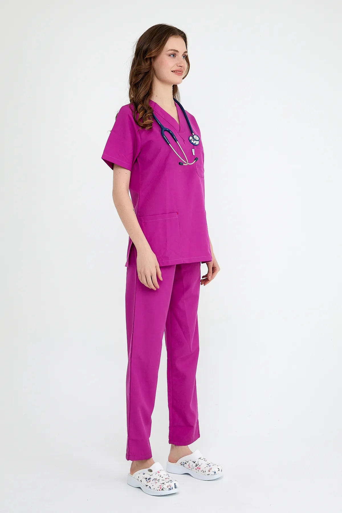 Fuchsia V-Neck Scrub Set — Fuchsia — model MD-2204-FUC4, view 1