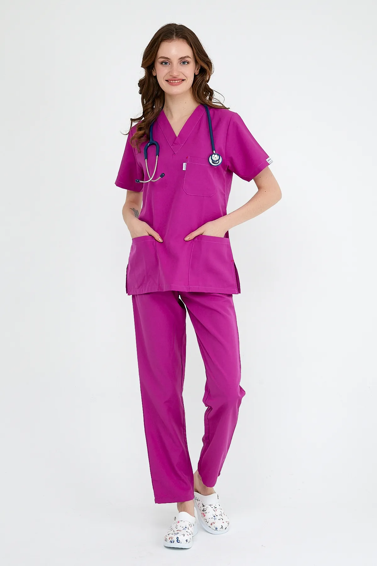 Fuchsia V-Neck Scrub Set — Fuchsia — model MD-2204-FUC5, view 1