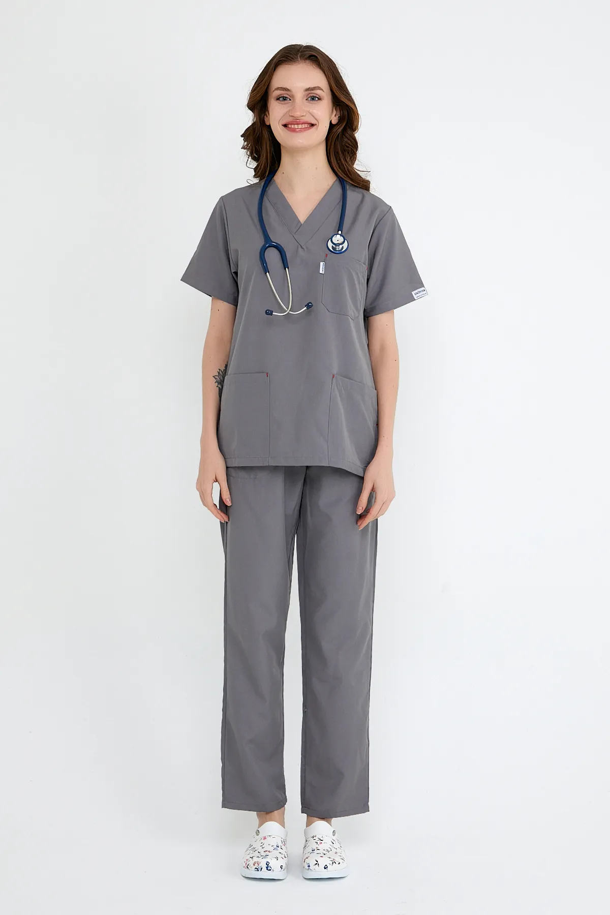 Grey V-Neck Scrub Set — Grey — model MD-2204-GRY3, view 1