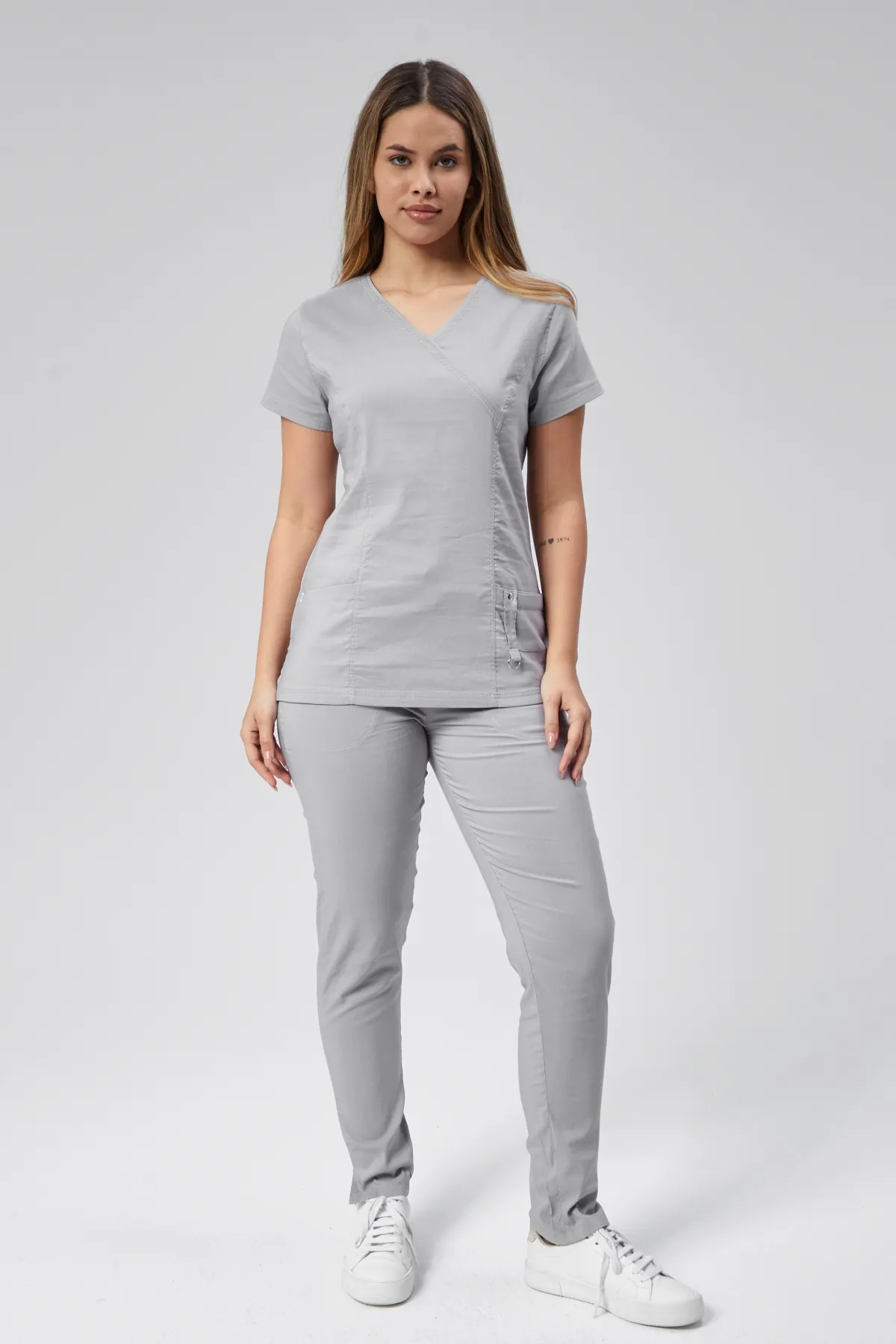 Grey V-Neck Scrub Set — Grey — model MD-2204-GRY4, view 1