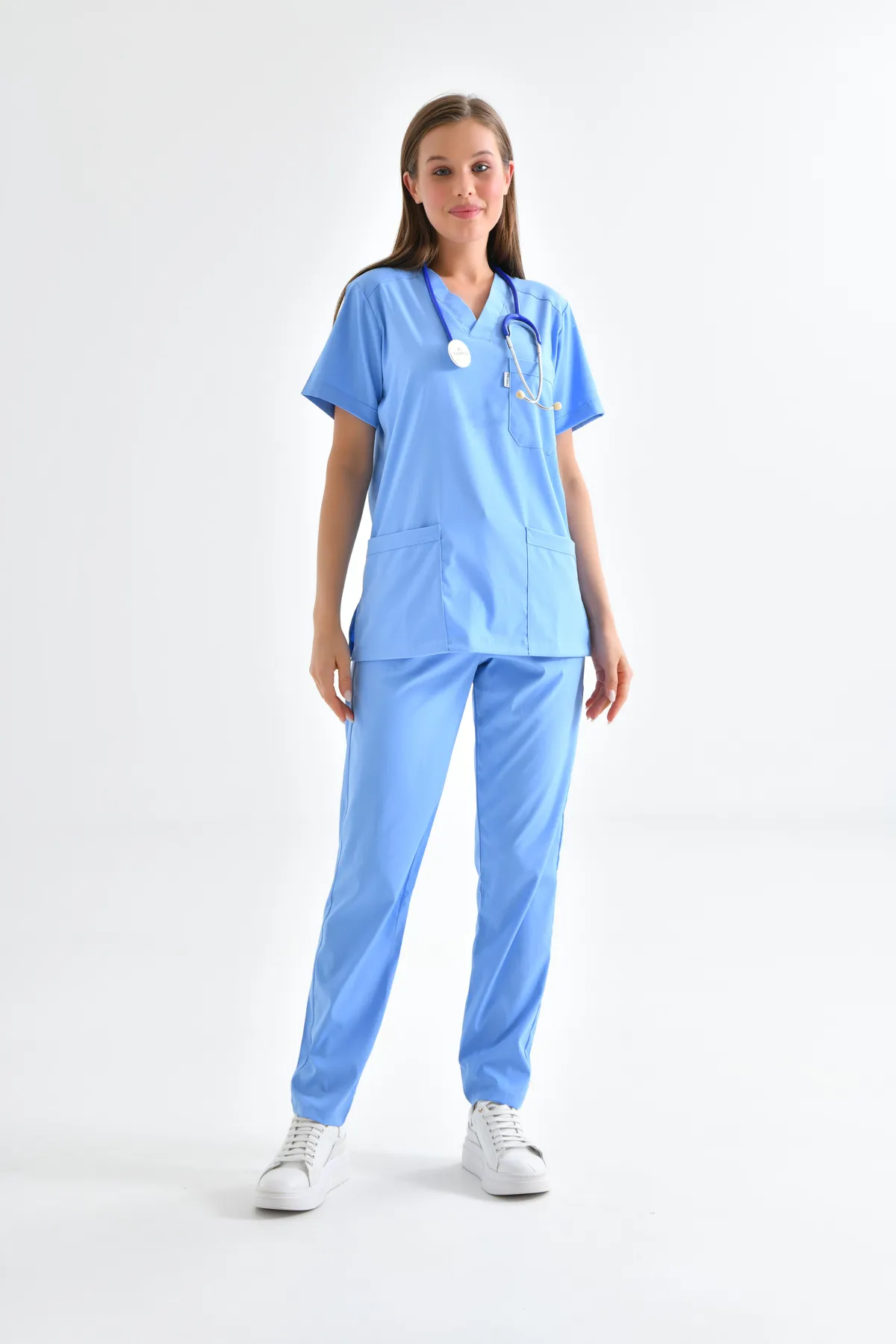 Light Blue V-Neck Scrub Set — Light Blue — model MD-2204-LBL, view 1