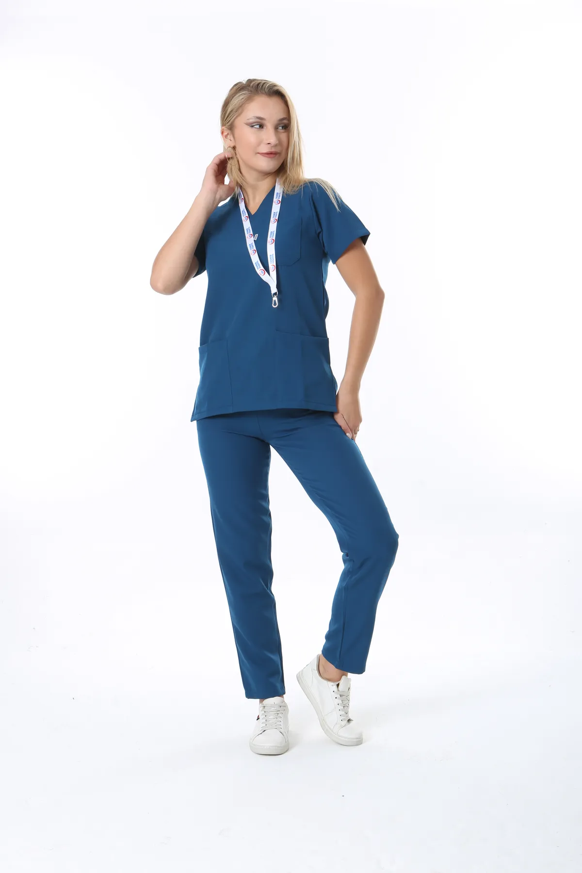 Navy V-Neck Scrub Set — Navy — model MD-2204-NVY7, view 1