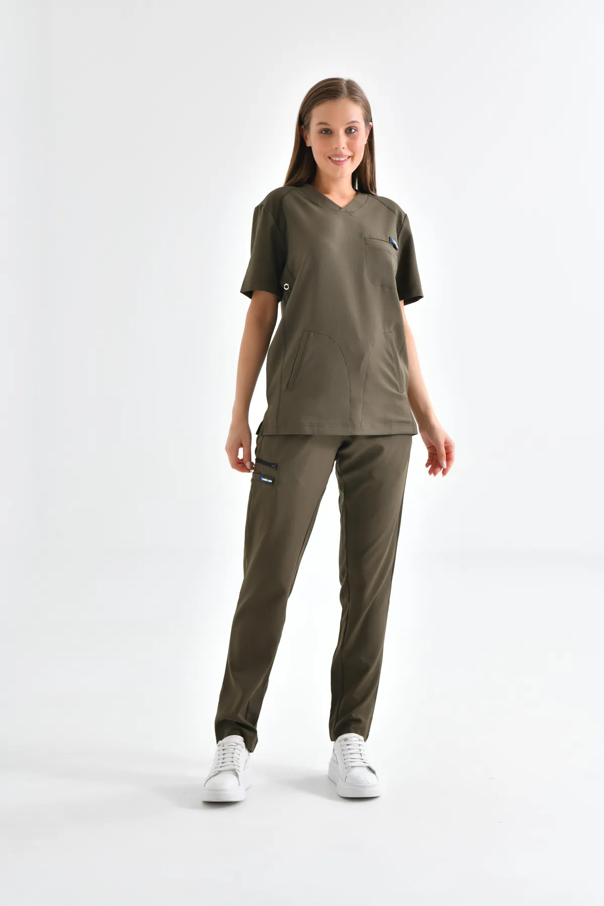 Olive V-Neck Scrub Set — Olive — model MD-2204-OLV2, view 1