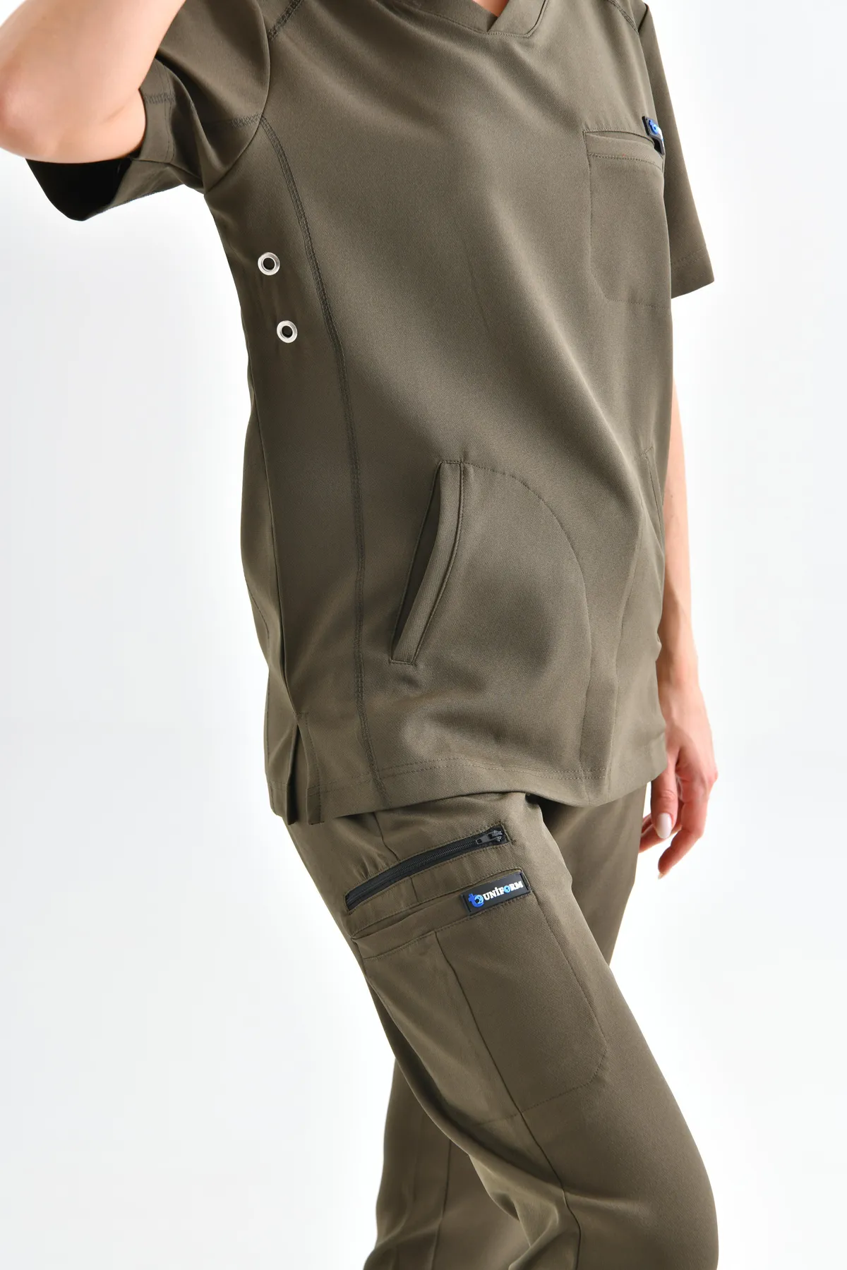 Olive V-Neck Scrub Set — Olive — model MD-2204-OLV3, view 1