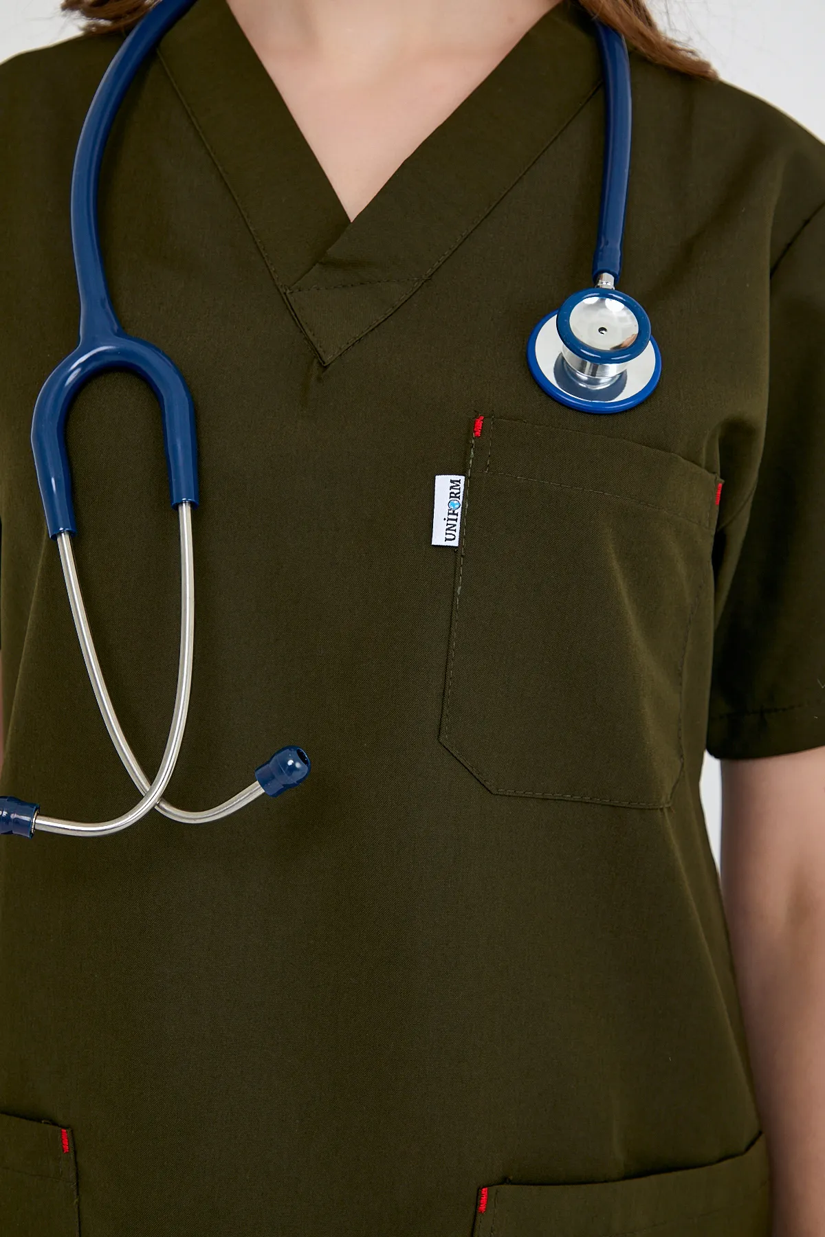 Olive V-Neck Scrub Set — Olive — model MD-2204-OLV5, view 1