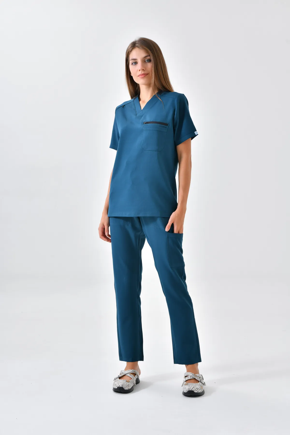 Petrol V-Neck Scrub Set — Petrol — model MD-2204-PET, view 1