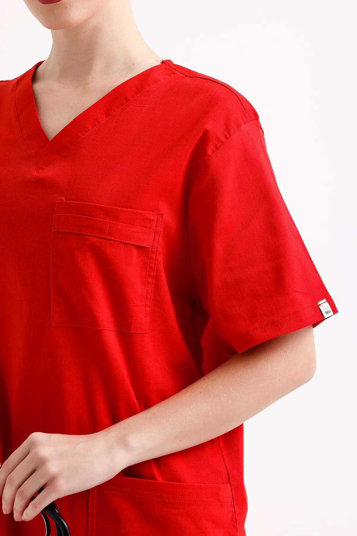 Red V-Neck Scrub Set — Red — model MD-2204-RED3, view 1