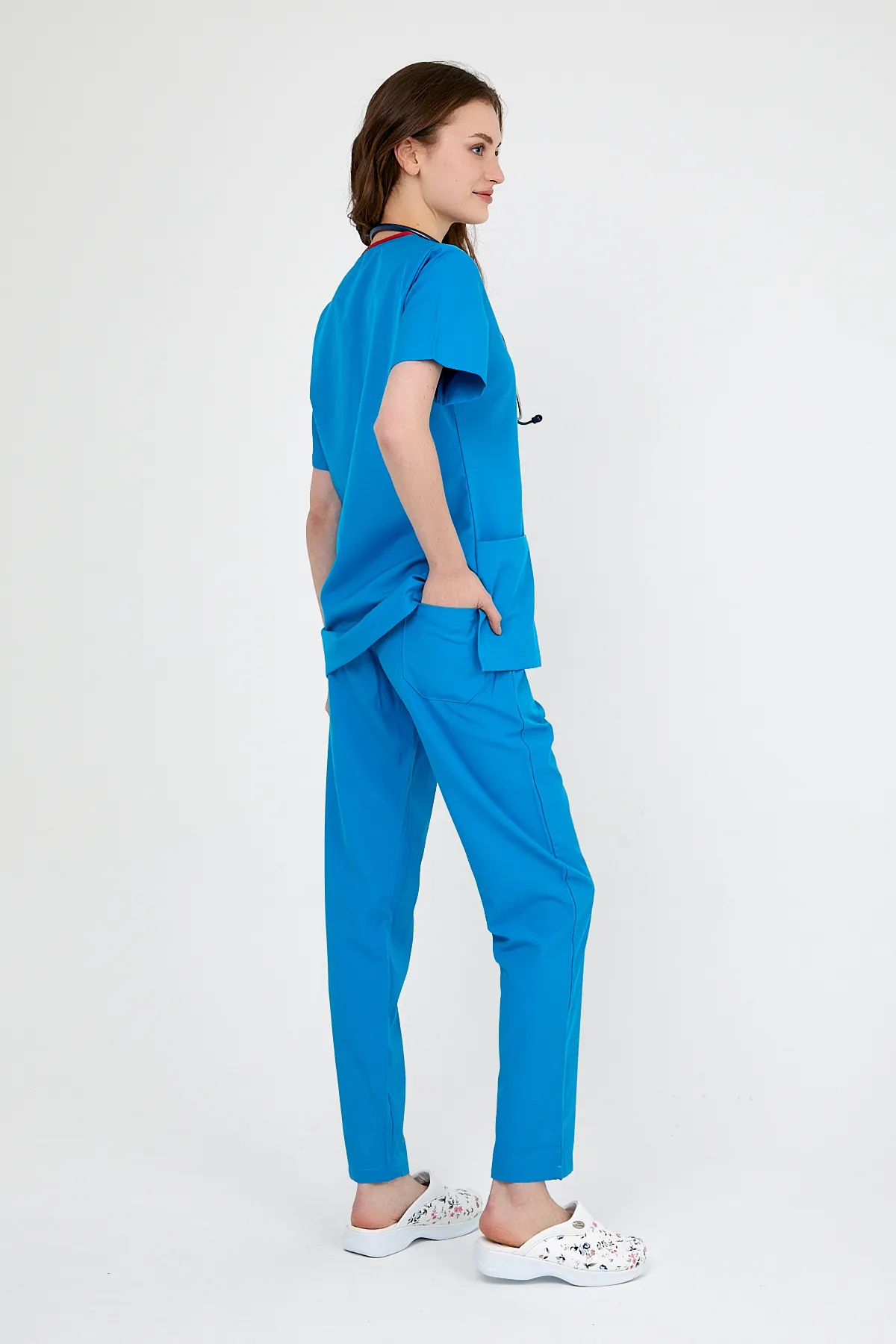 V Yaka Forma Takımı — Saks Mavisi — MD-2204-ROY3