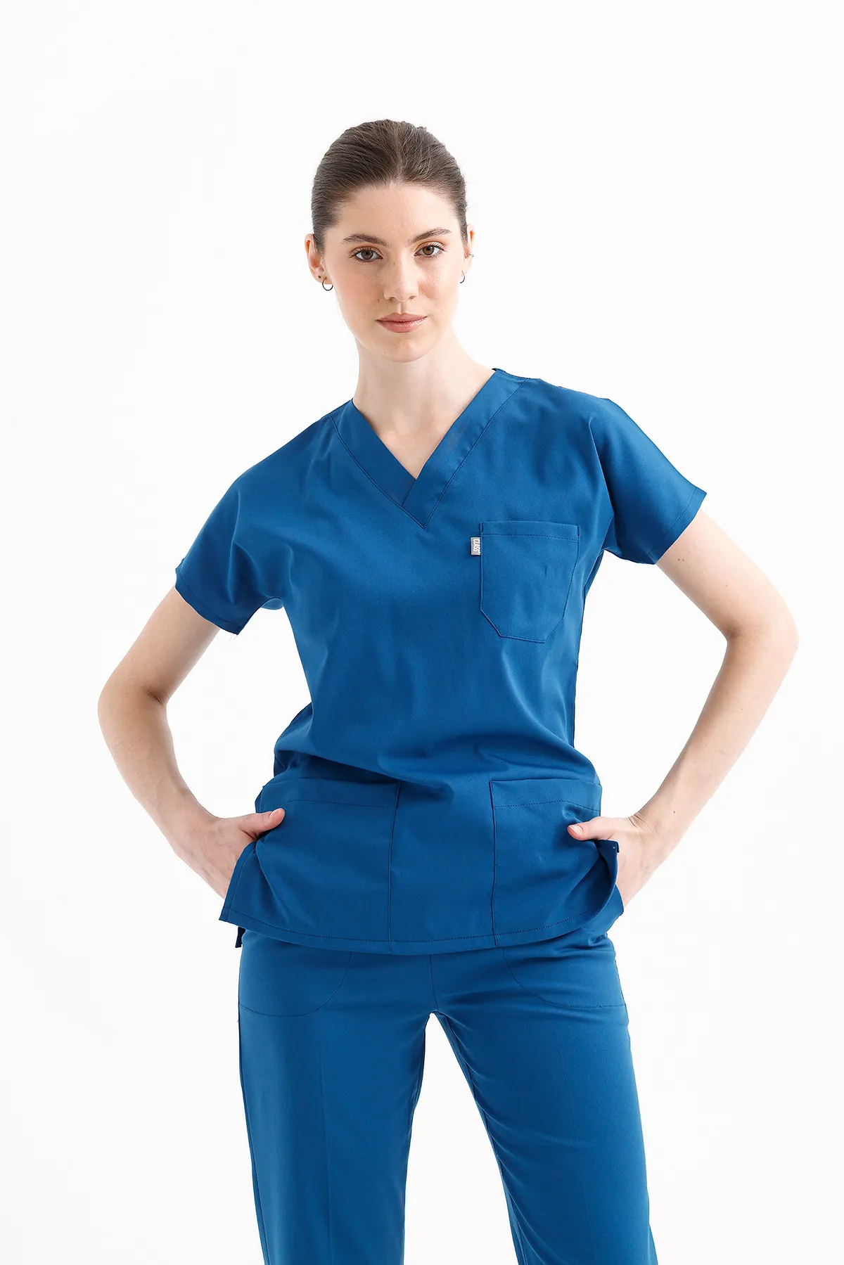 V Yaka Forma Takımı — Saks Mavisi — MD-2204-ROY4