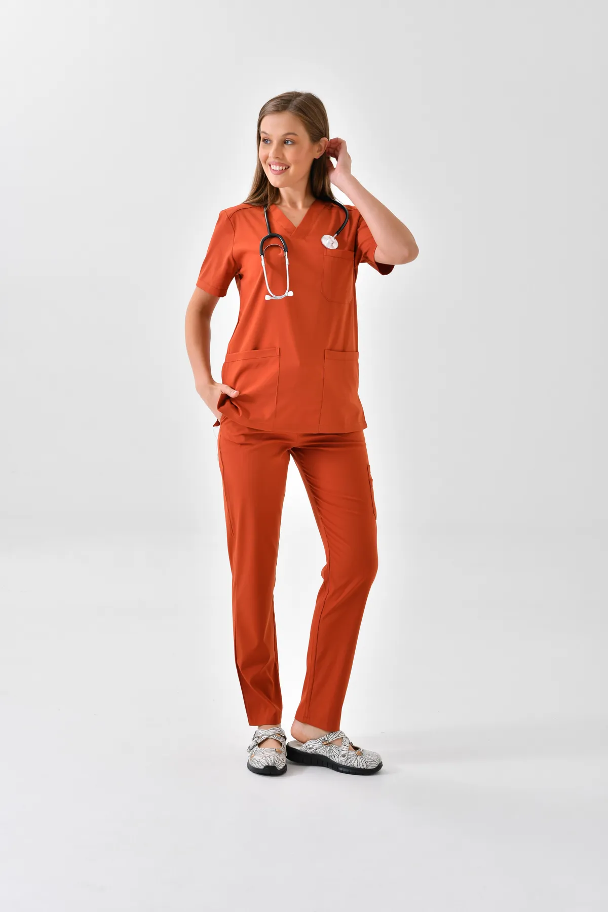Rust V-Neck Scrub Set — Rust — model MD-2204-RST, view 1
