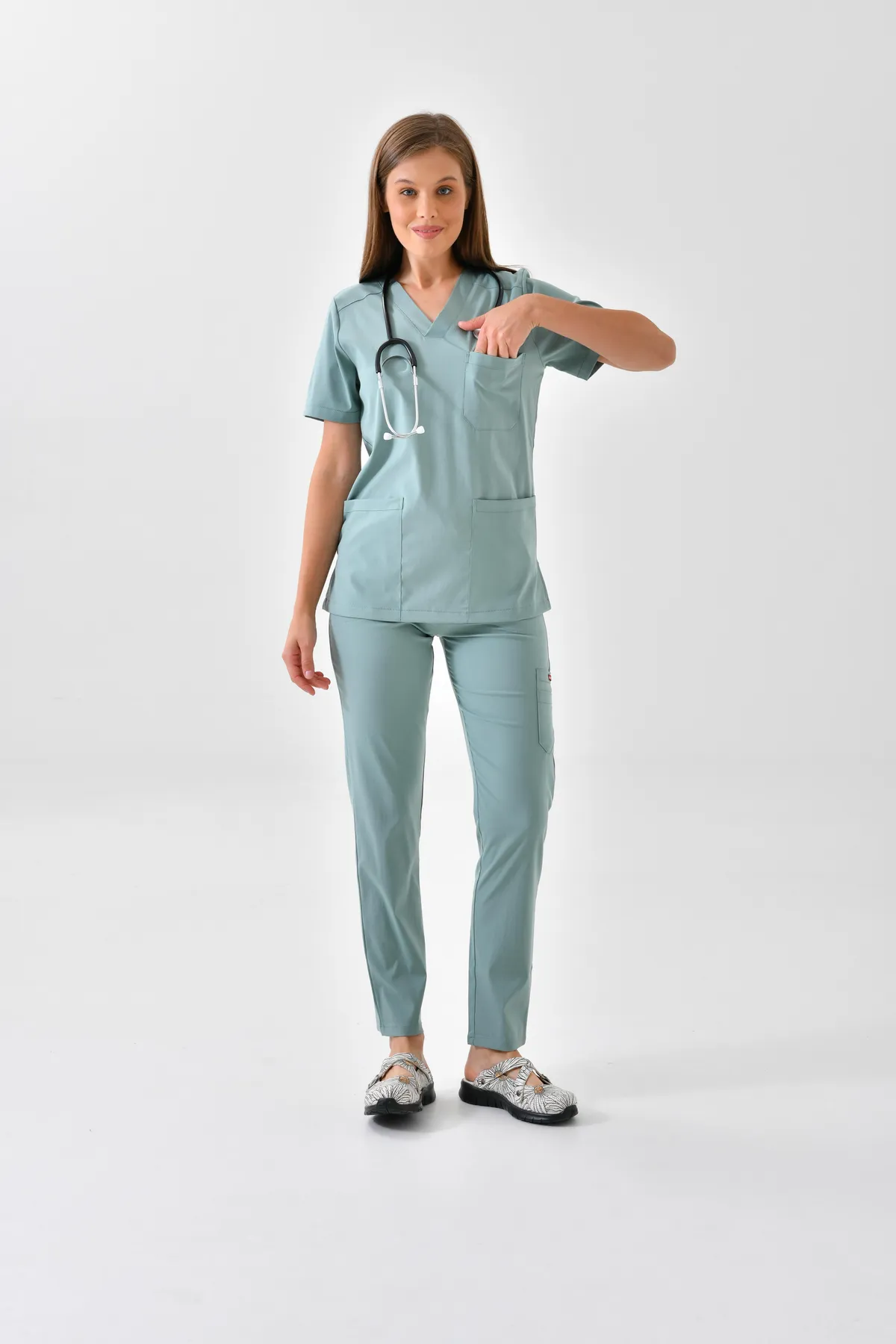 Sage V-Neck Scrub Set — Sage — model MD-2204-SAG, view 1