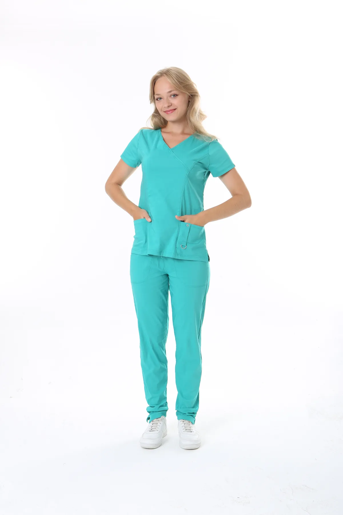 Turquoise V-Neck Scrub Set — Turquoise — model MD-2204-TRQ2, view 1
