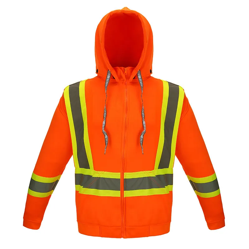 Chaqueta de alta visibilidad naranja con capucha y banda cruzada en la espalda — WW-1140