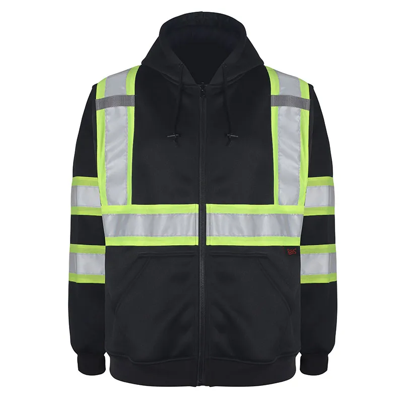Sudadera con capucha y cremallera de alta visibilidad con patrón en H en la espalda — WW-1141