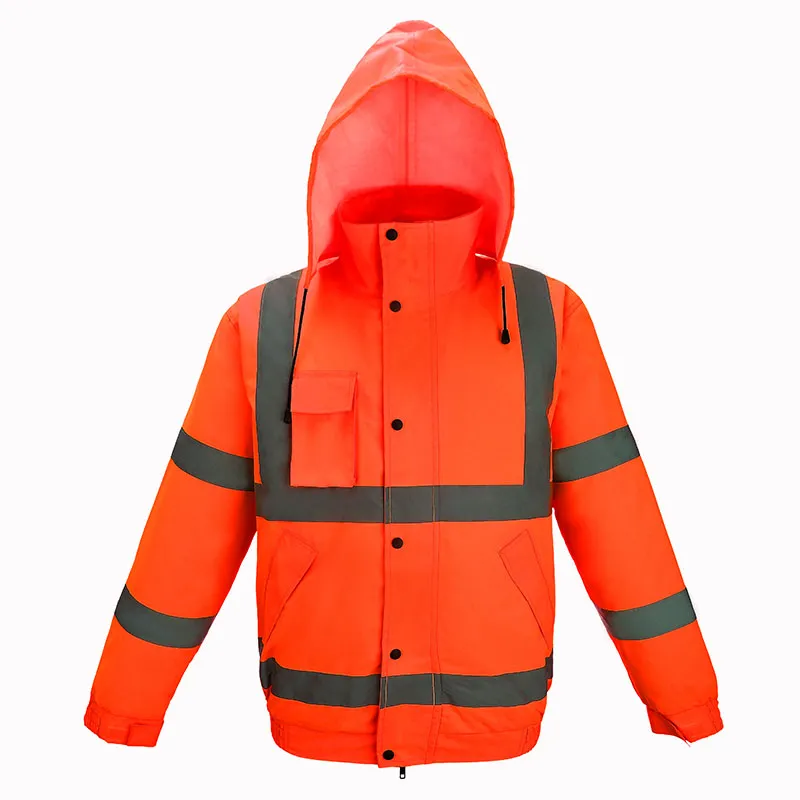Fluorescent Orange Hi-Vis Rain Jacket — workwear reference WW-1147, view 1