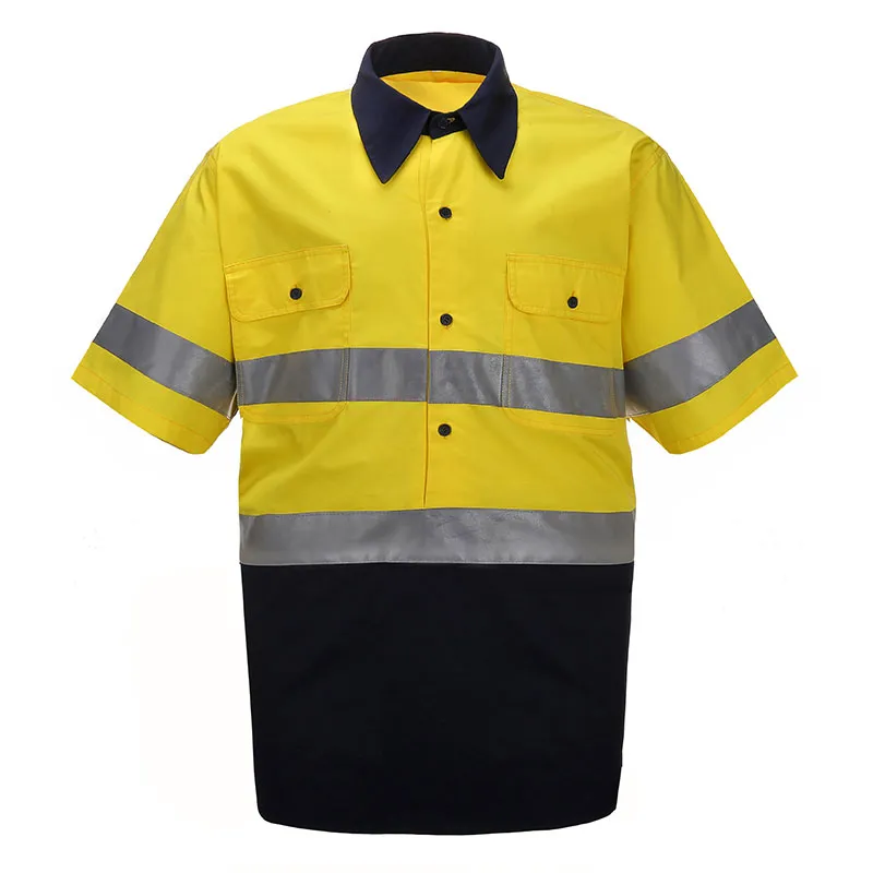 Camisa de trabajo de alta visibilidad bicolor, amarillo/azul marino — WW-1165
